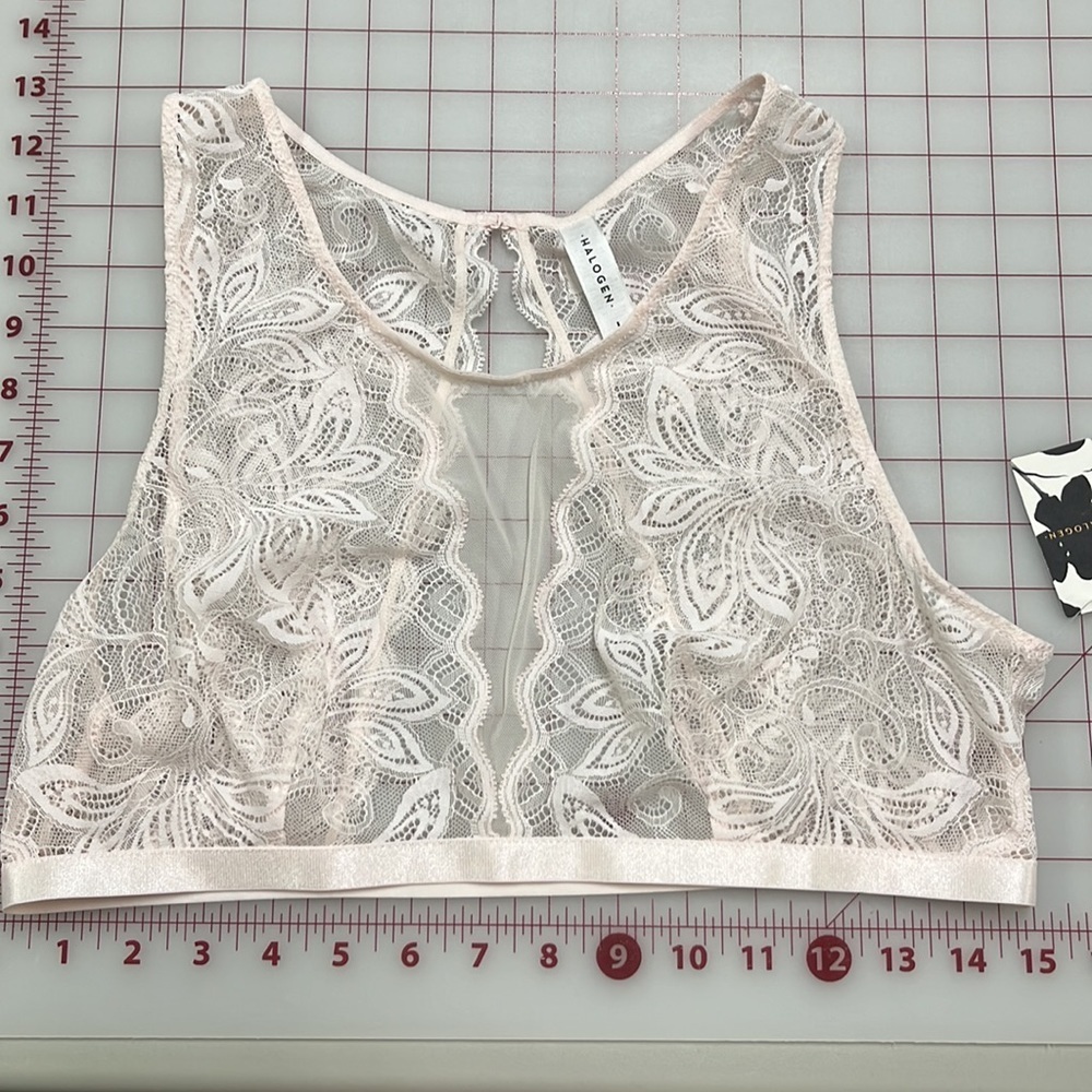 Halogen NWT Sheer Lace/Satin Back Cutout Lounge Sexy Ballet Pink Bralette SZ L